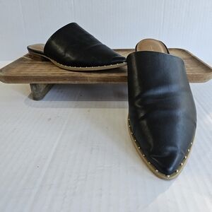 SALE! Report Irina black mules sz 7 slip on pointed toe silver stud faux leather